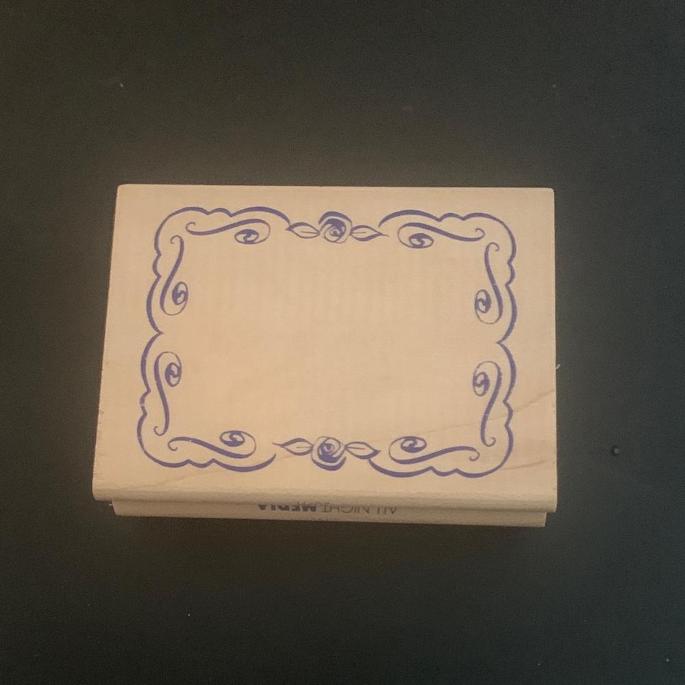 All Night Media Wooden Stamp with Blue Swirl Frame Design
